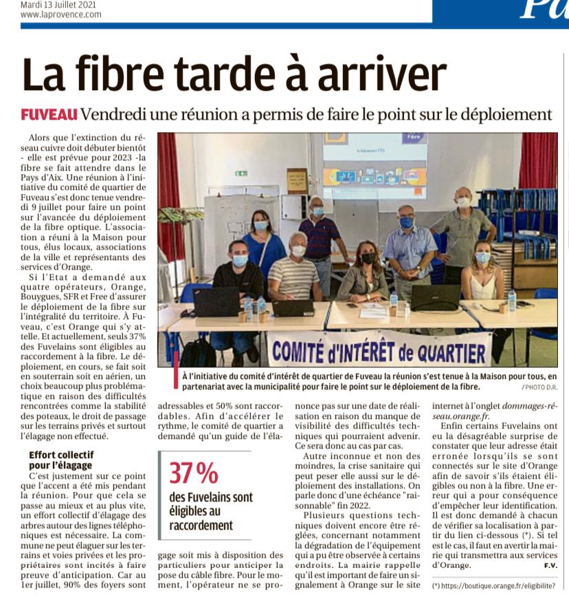 ARTICLE sur journal la Provence 13 Juillet 2021 – Fuveau – CIQ Saint